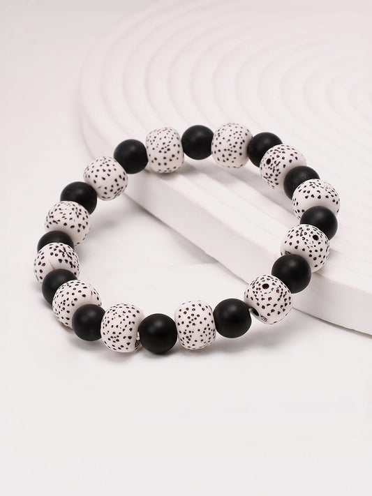 The Contrast Beaded Bracelet - Onyx Black & Daisy White