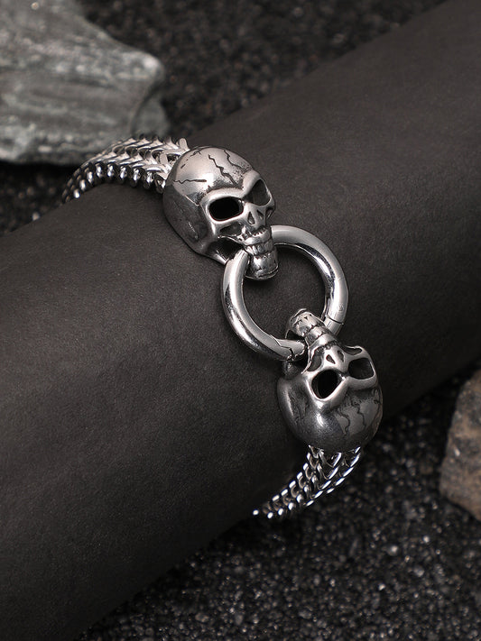 The Cracked-Skull Chain Bracelet - Metallic Silver
