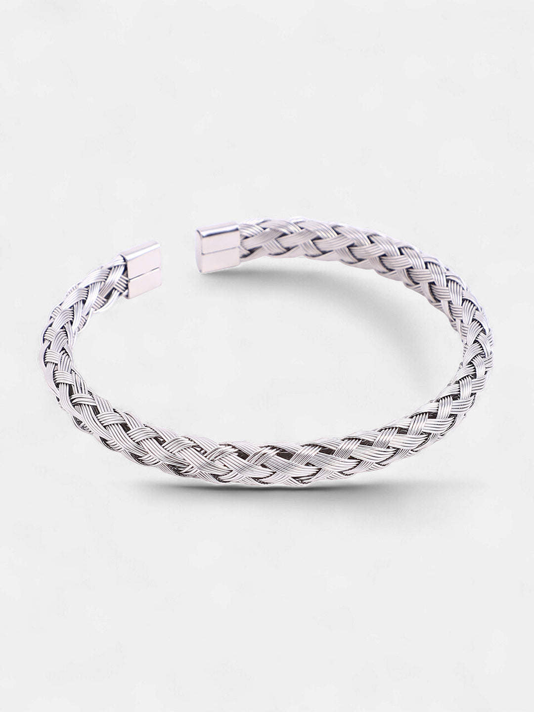 The Basket-Weave Cuff Bracelet - Metallic Silver