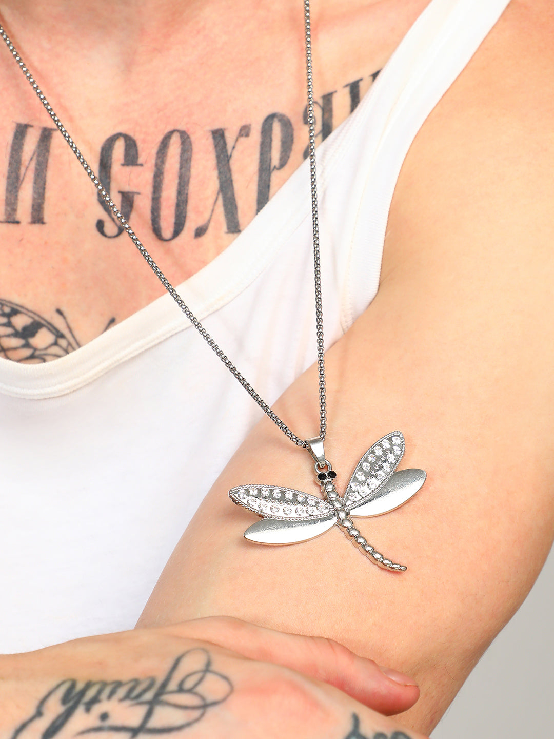 Men's Dragonfly Pendant Necklace - Silver