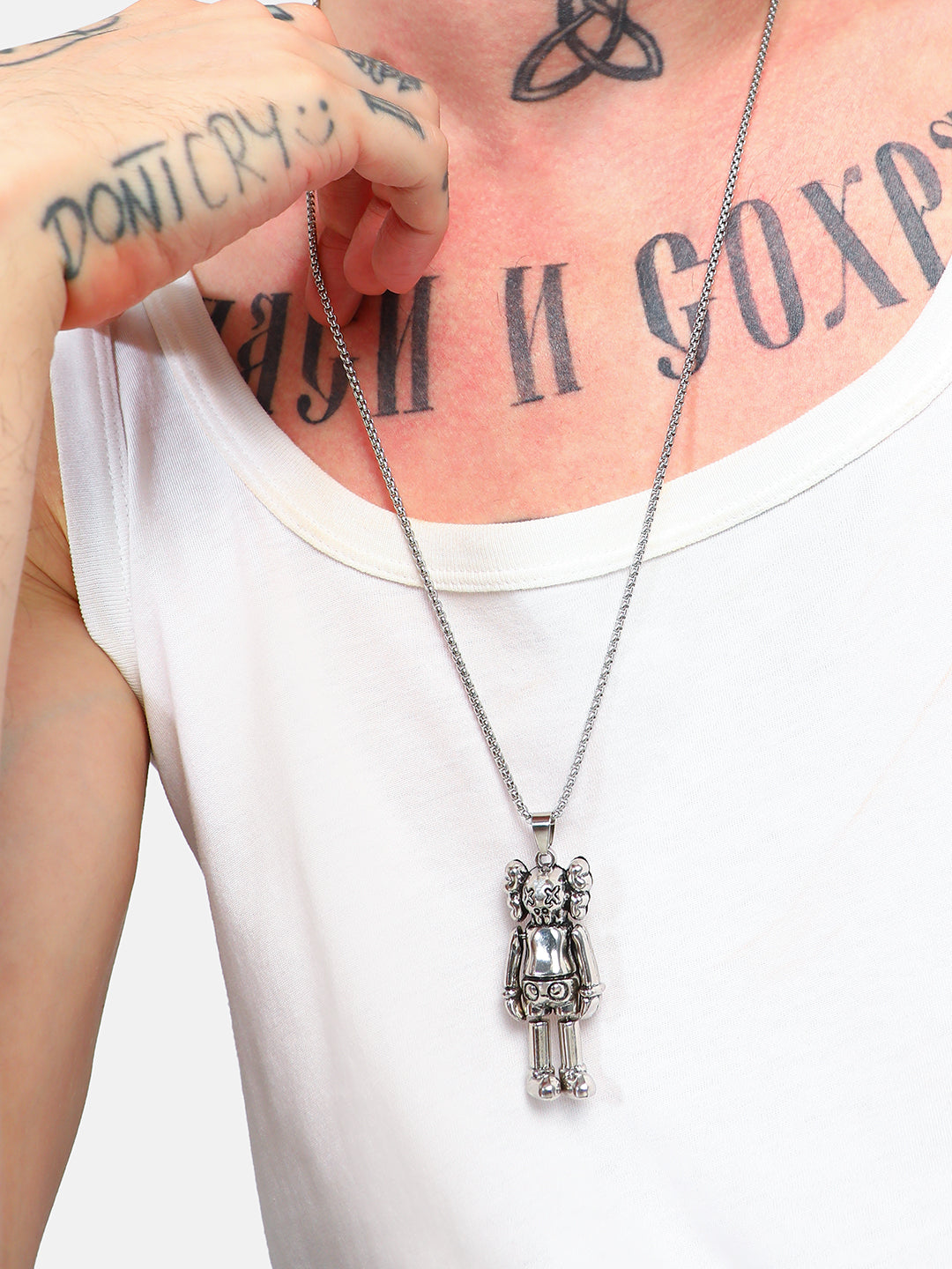 Men's Love Robot Pendant Necklace - Silver