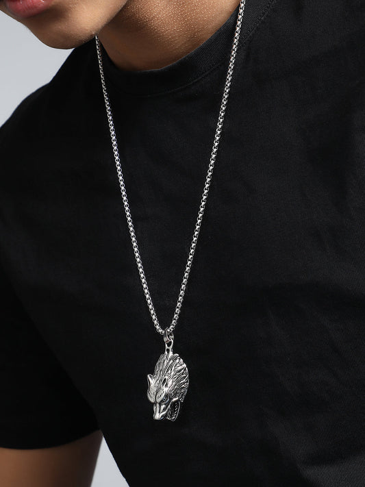 The Wolf Pendant Necklace - Metallic Silver