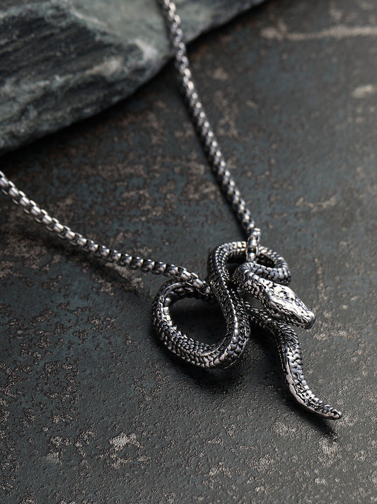 The Serpent Pendant Necklace - Metallic Silver
