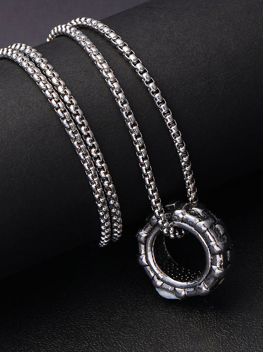 The Tire Pendant Necklace - Metallic Silver