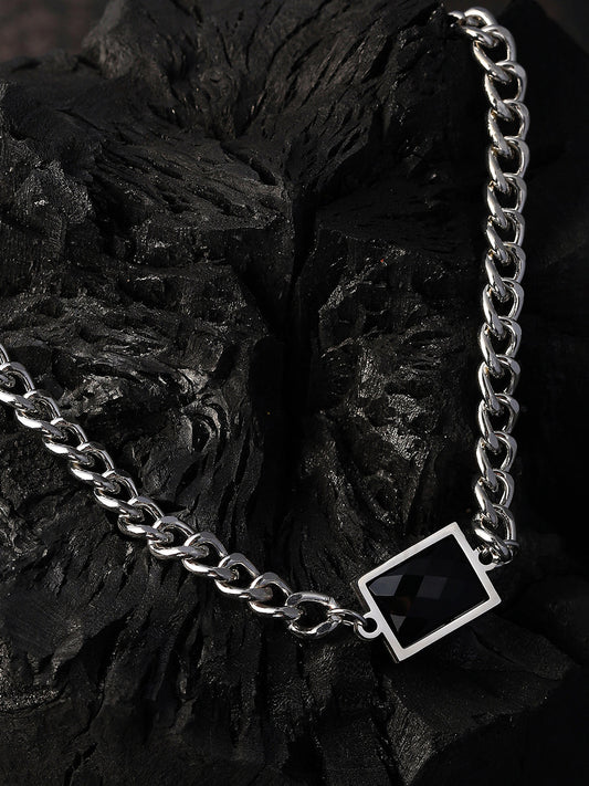 The Block Pendant Necklace - Metallic Silver