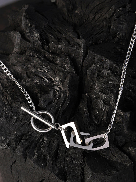 The Zig-Saw Pendant Necklace - Metallic Silver