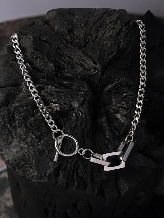 The Zig-Saw Pendant Necklace - Metallic Silver