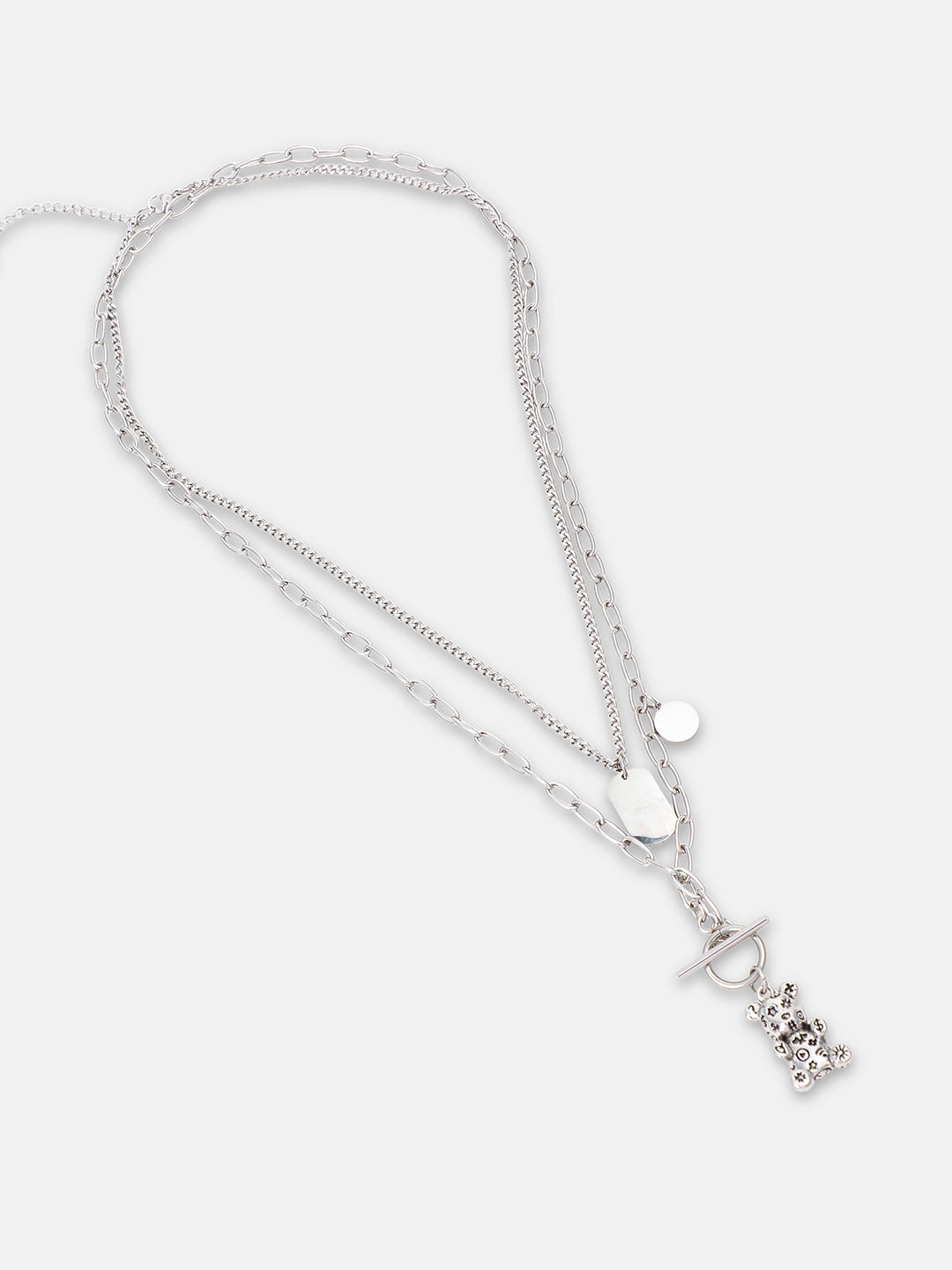 The Dollar Teddy Pendant Necklace - Metallic Silver