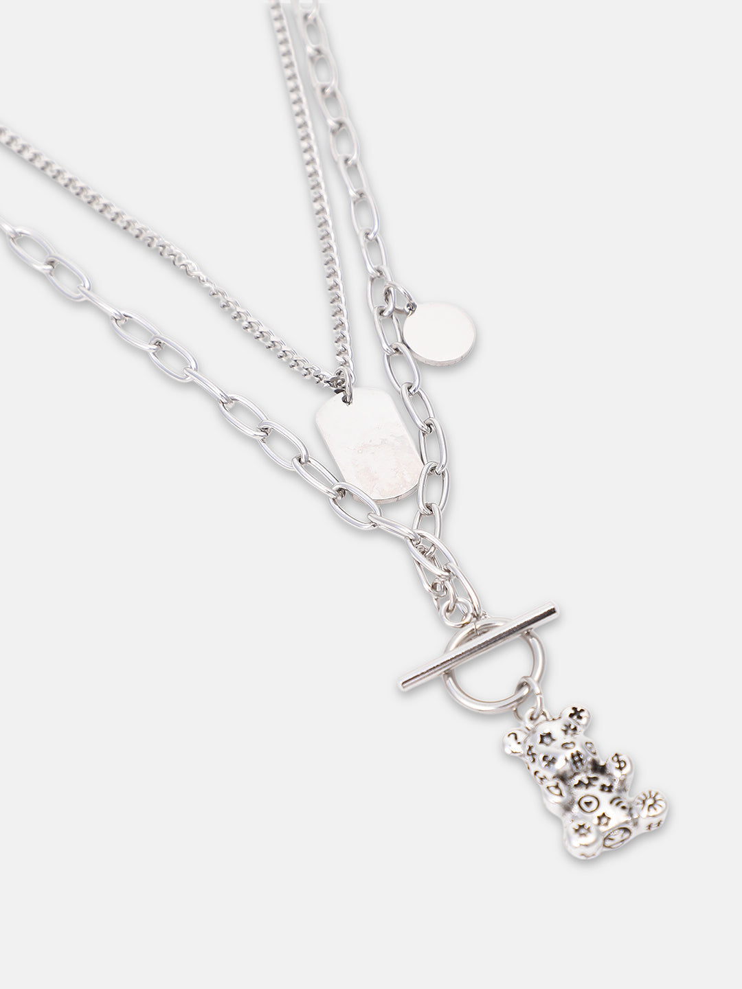 The Dollar Teddy Pendant Necklace - Metallic Silver