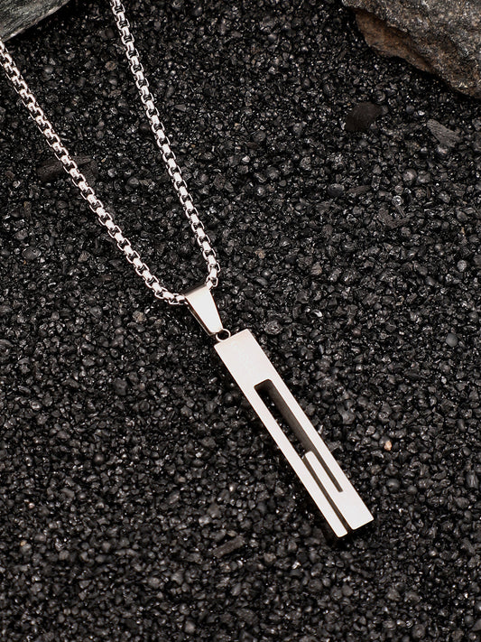 The Swirl-Monolith Pendant Necklace - Metallic Silver