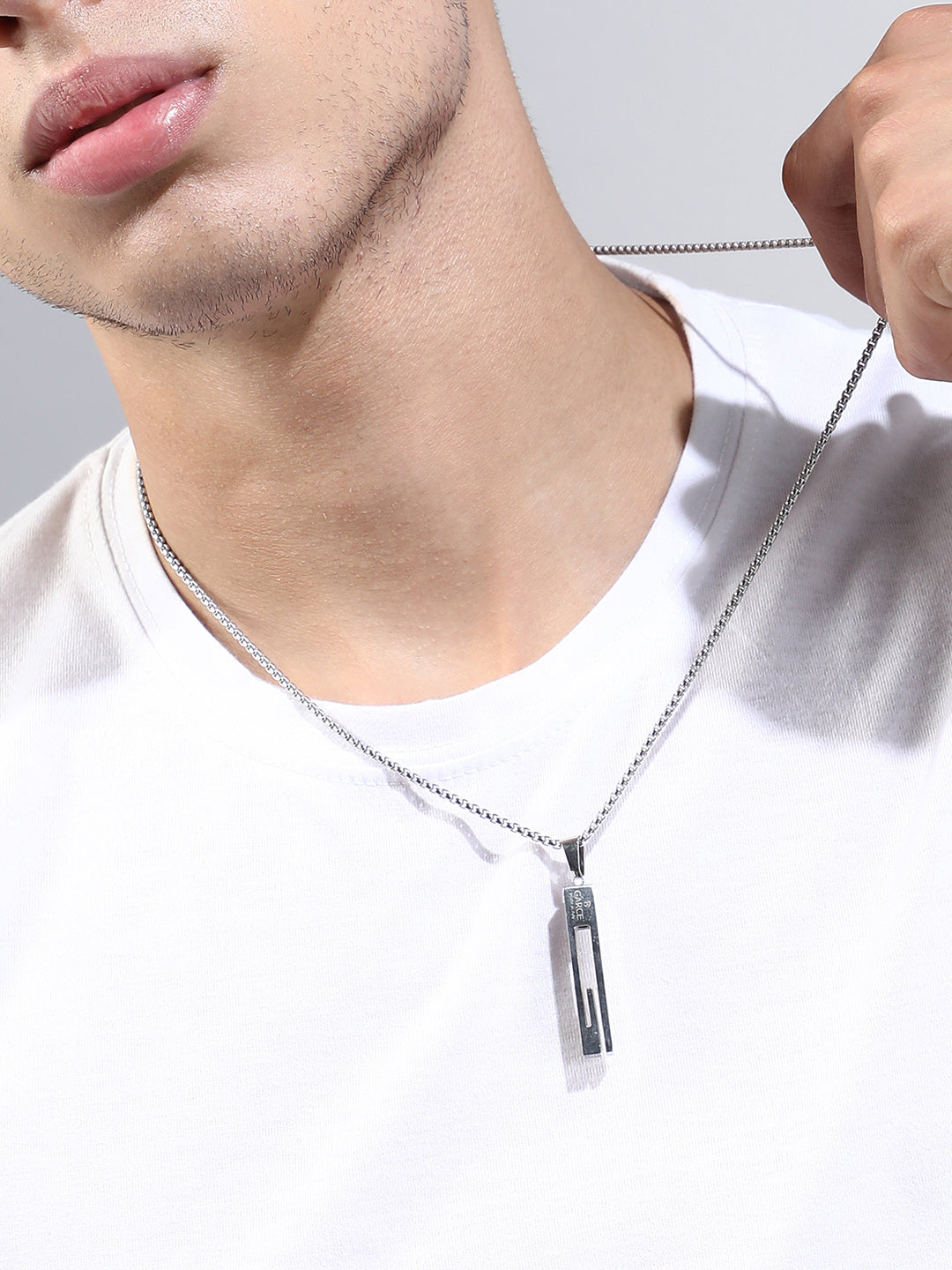 The Swirl-Monolith Pendant Necklace - Metallic Silver