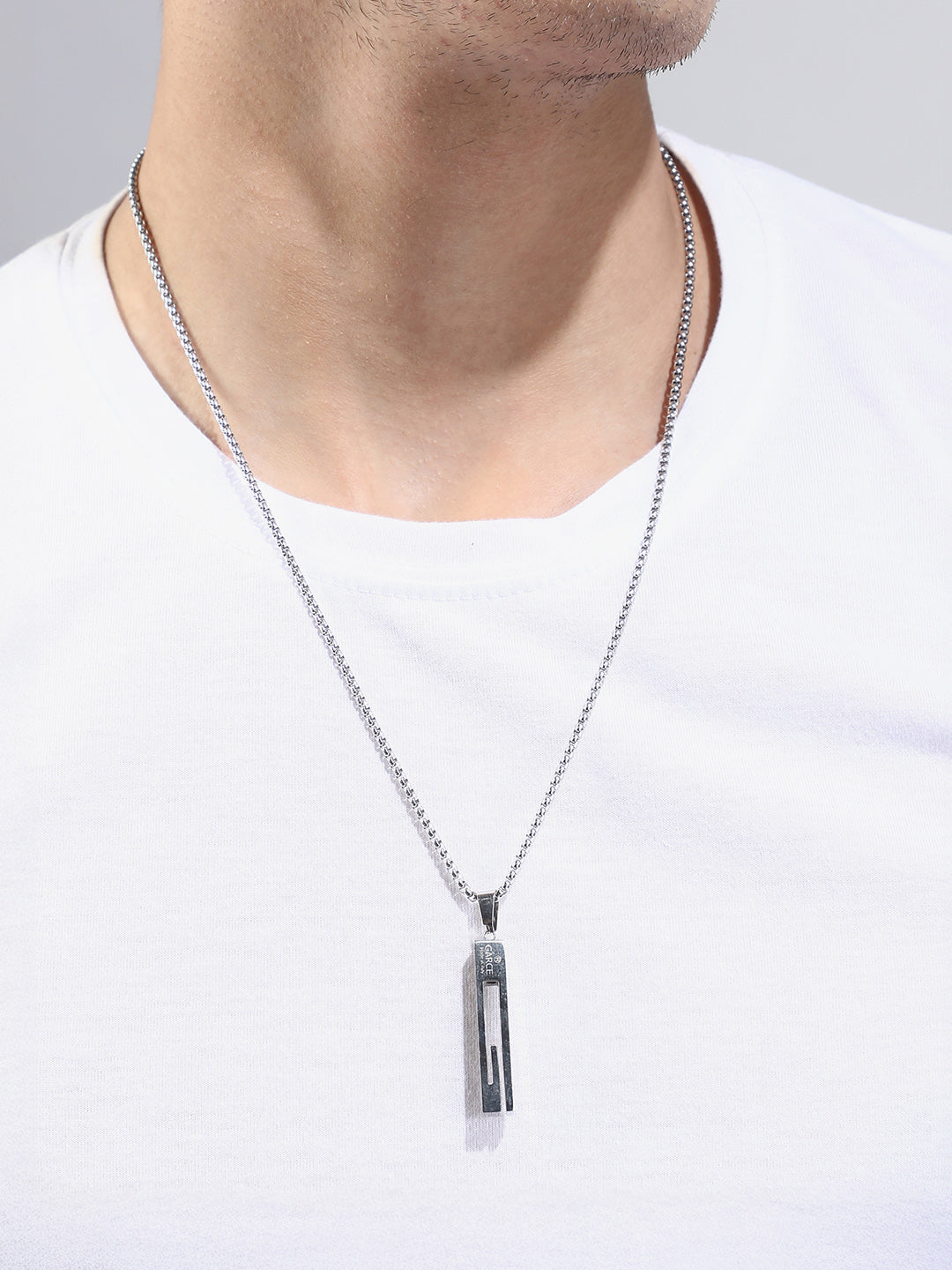 The Swirl-Monolith Pendant Necklace - Metallic Silver