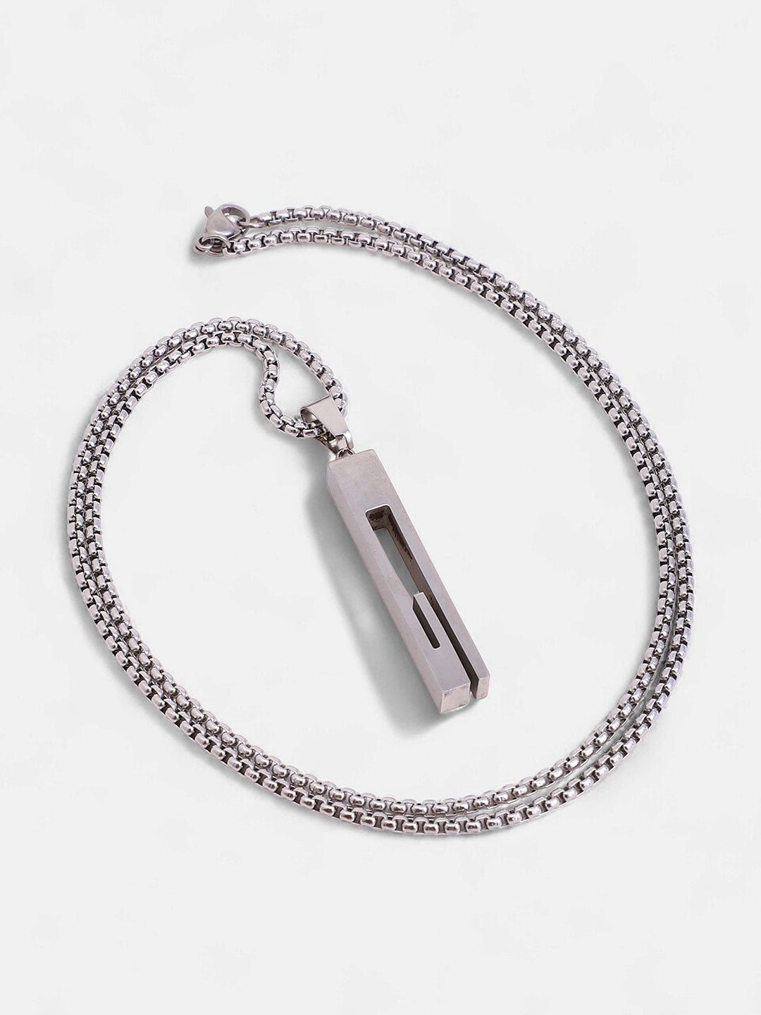 The Swirl-Monolith Pendant Necklace - Metallic Silver