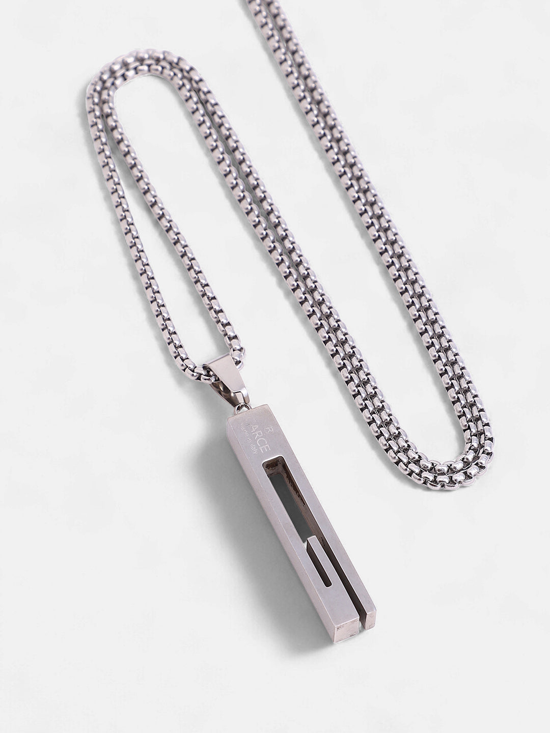 The Swirl-Monolith Pendant Necklace - Metallic Silver