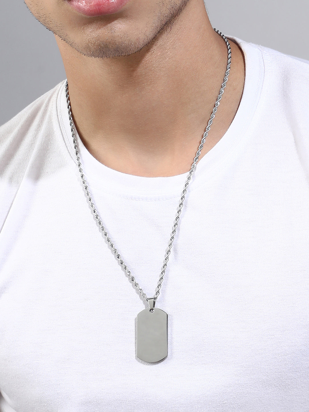 The Curve-Plate Pendant Necklace - Metallic Silver