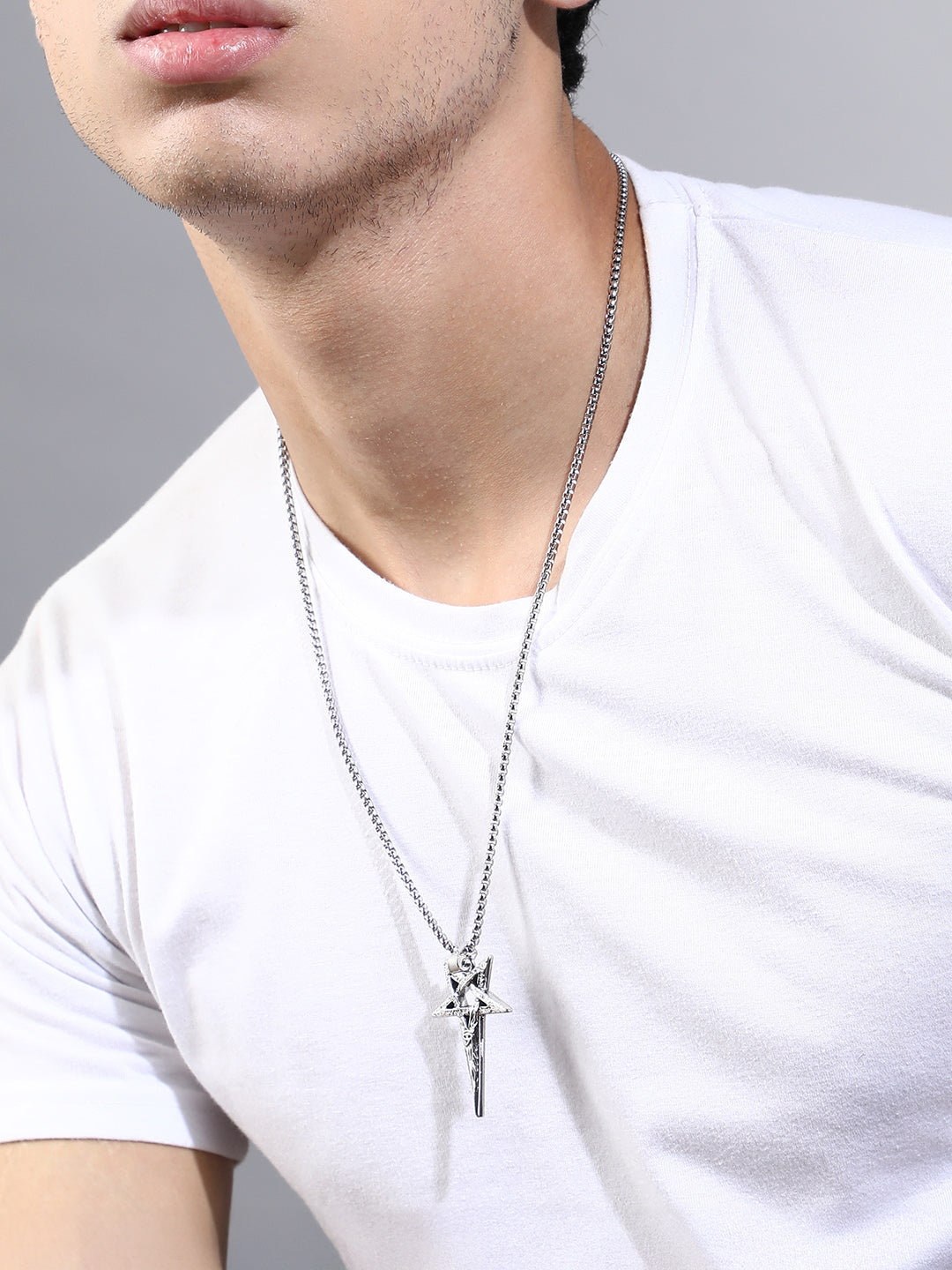 The Celestrial-Cross Pendant Necklace - Metallic Silver