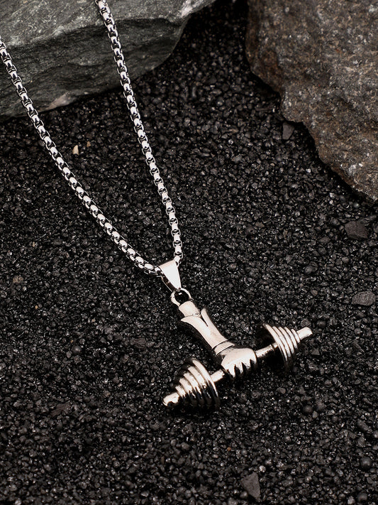 The Dumbell Pendant Necklace - Metallic Silver