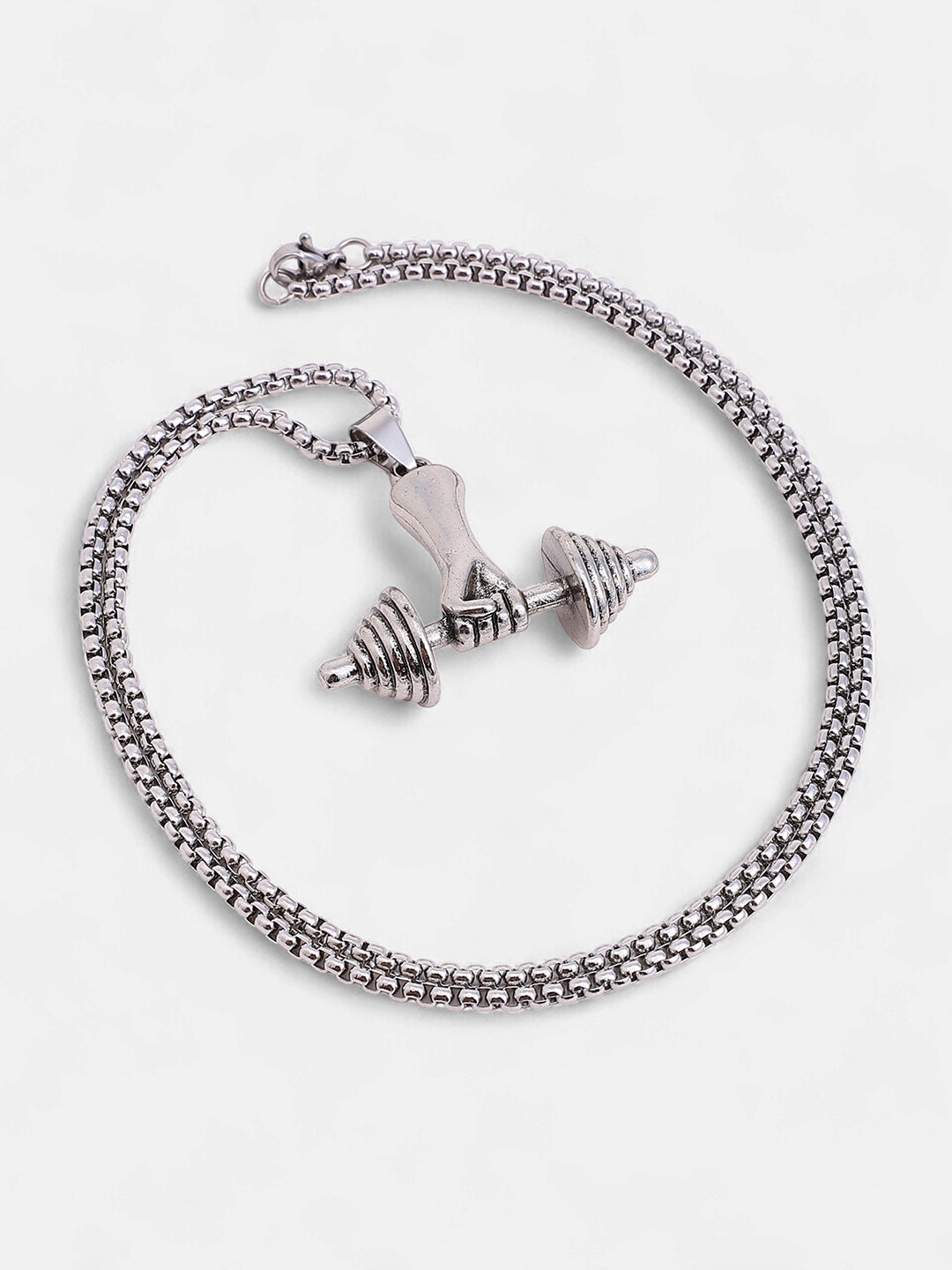 The Dumbell Pendant Necklace - Metallic Silver
