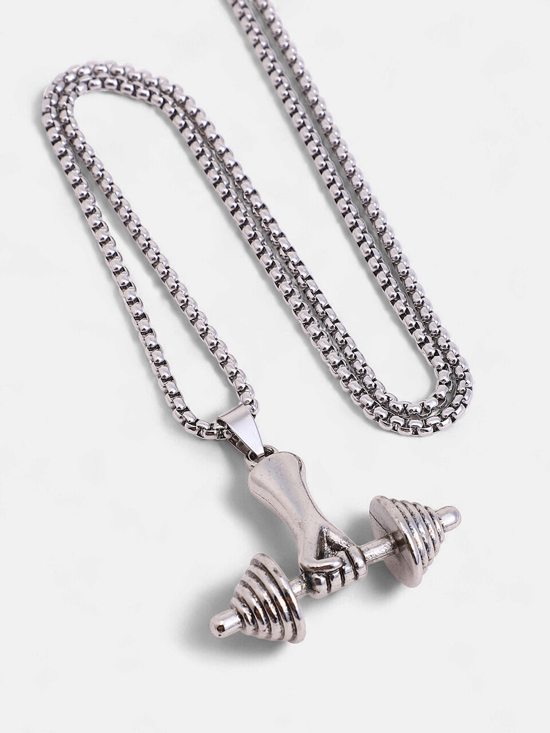 The Dumbell Pendant Necklace - Metallic Silver