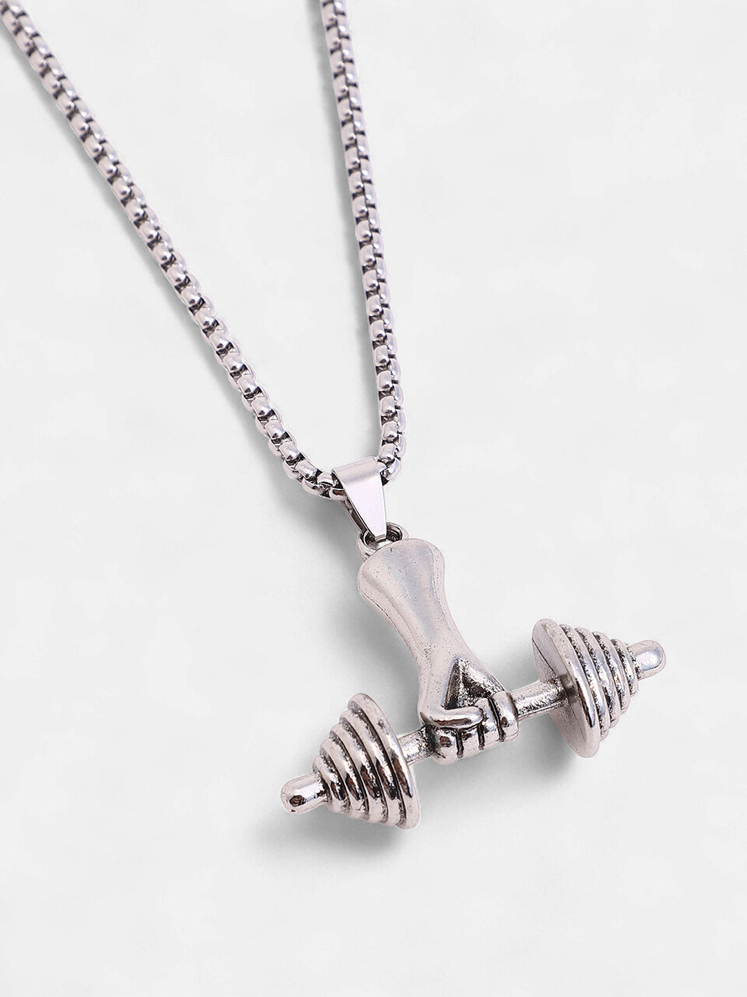 The Dumbell Pendant Necklace - Metallic Silver