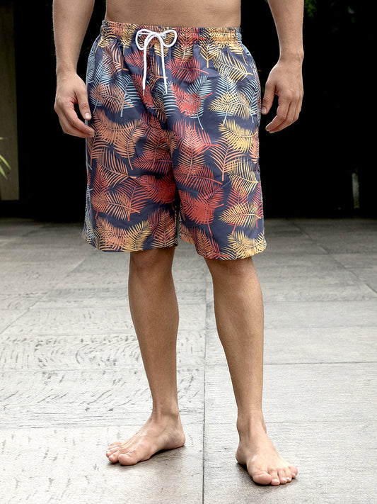 The Fern Foliage Swim Shorts - Navy Blue