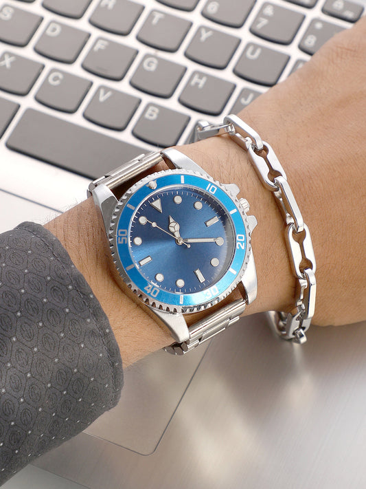 The Ribbed Round Watch With Link Bracelet Combo