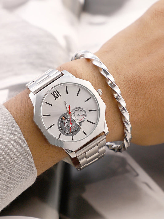 The Formula Chain Round Watch With Cuff Bracelet Combo