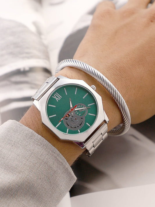 The Formula Chain Round Watch With Cuff Bracelet Combo