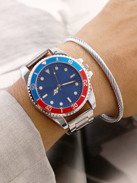 The Ribbed Round Watch With Cuff Bracelet Combo