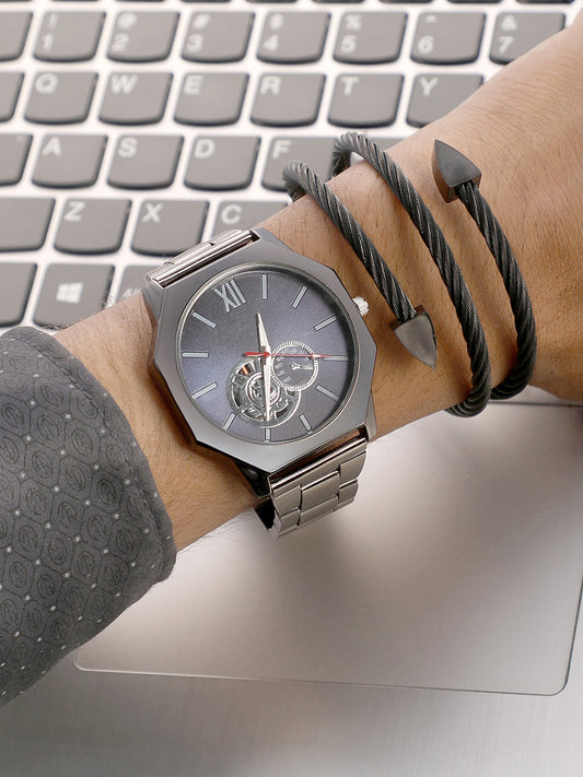 The Formula Chain Round Watch With Wrap Bracelet Combo