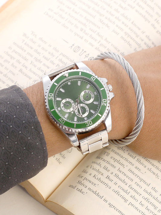 The Ribbed Four-Dial Round Watch With Tennis Bracelet Combo