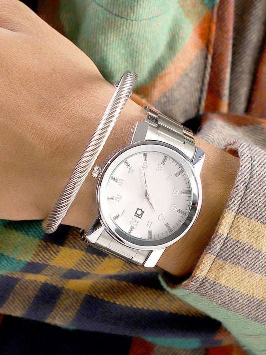 The Daily Round Watch With Cuff Bracelet Combo