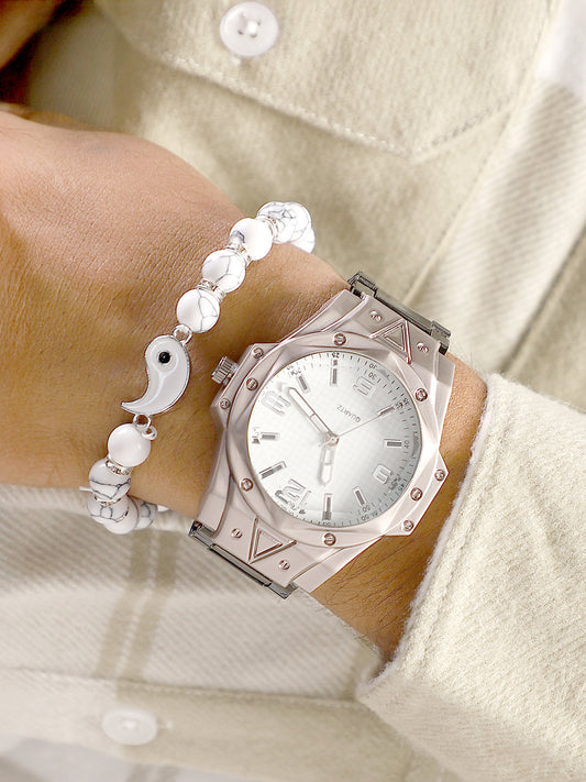 The Torque Driftor Round Watch With Beaded Bracelet Combo