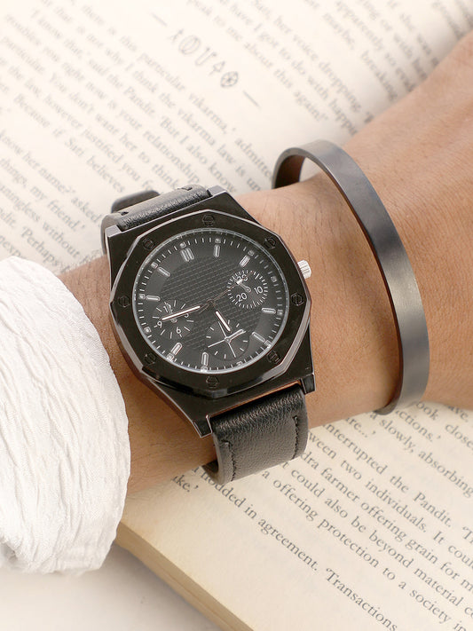 The Drifter's Compass Round Watch With Cuff Bracelet Combo