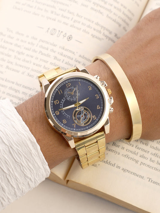 The Navos Chain Round Watch With Cuff Bracelet Combo