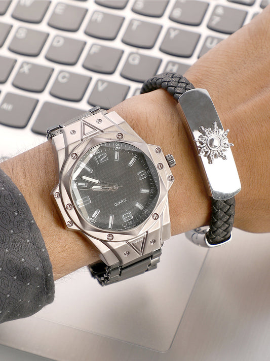 The Torque Driftor Round Watch With Leather Bracelet Combo