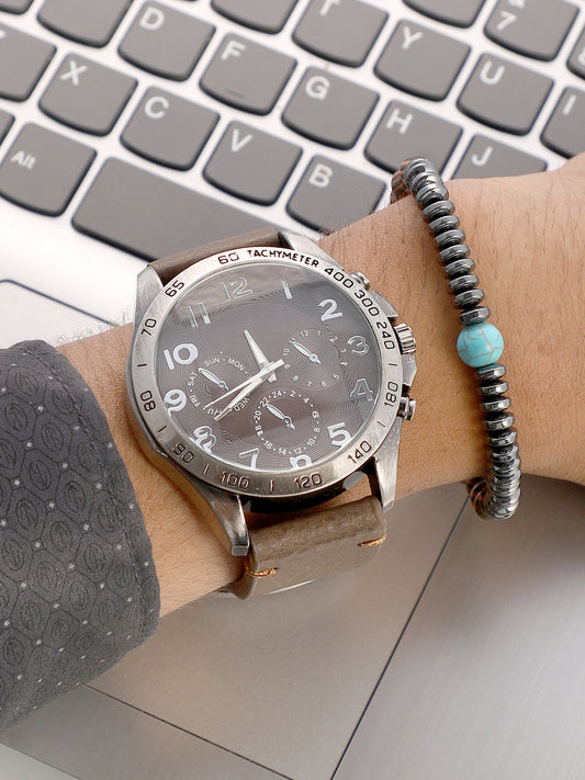 The Peregron Round Watch With Beaded Bracelet Combo