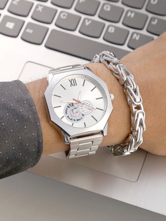 The Formula Chain Round Watch With Chain Bracelet Combo