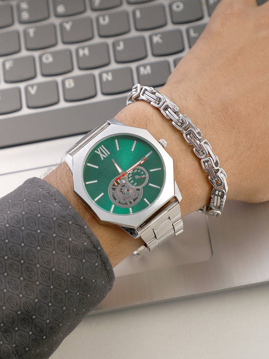 The Formula Chain Round Watch With Chain Bracelet Combo