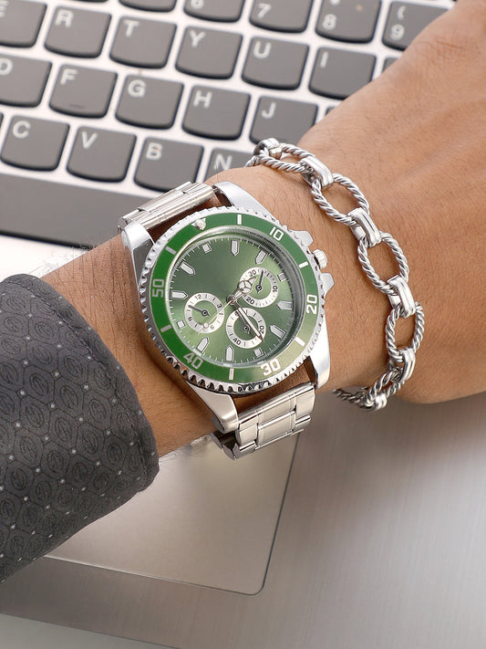 The Ribbed Four-Dial Round Watch With Link Bracelet Combo