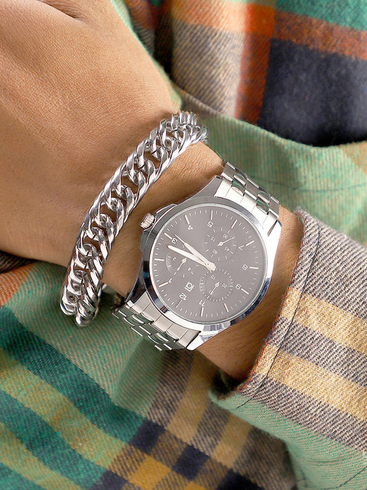 The Grind Four-Dial Round Watch With Link Bracelet Combo