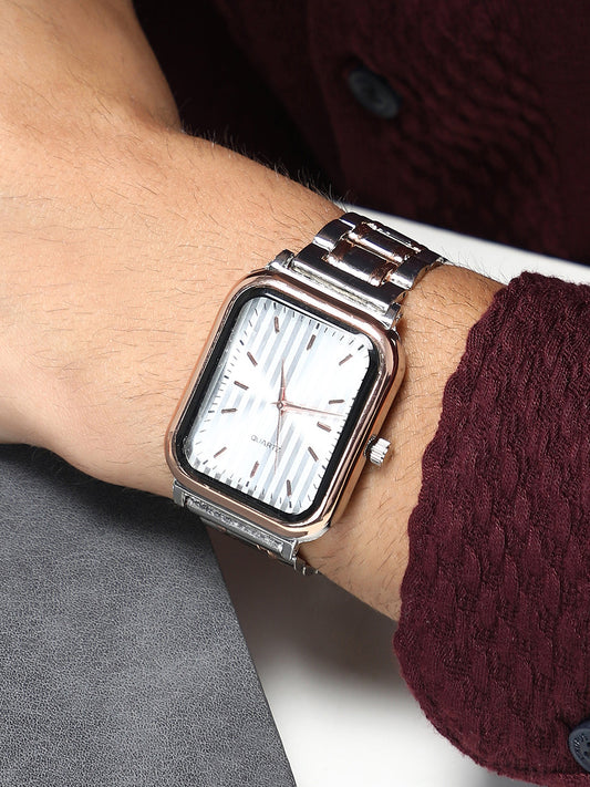 The Noir Rectangular Watch - Metallic Silver