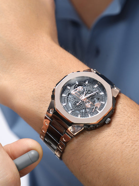 The Vireo Round Watch-Obsidian Black Rose Gold