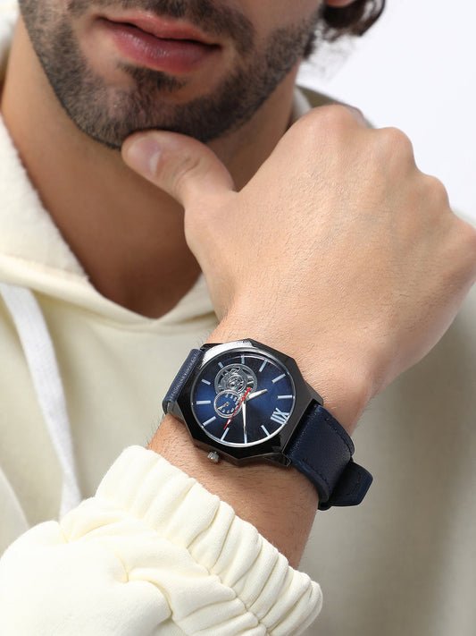 The Formula Leather Round Watch - Indigo Blue