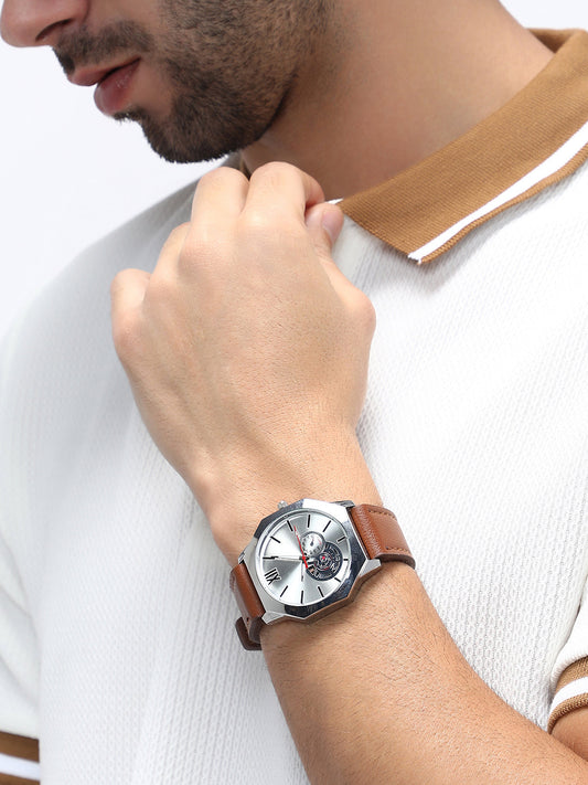 The Formula Leather Round Watch - Metallic Silver