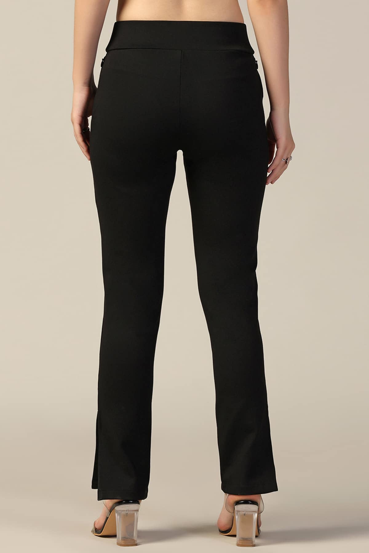 Black Solid Side Slit Pants