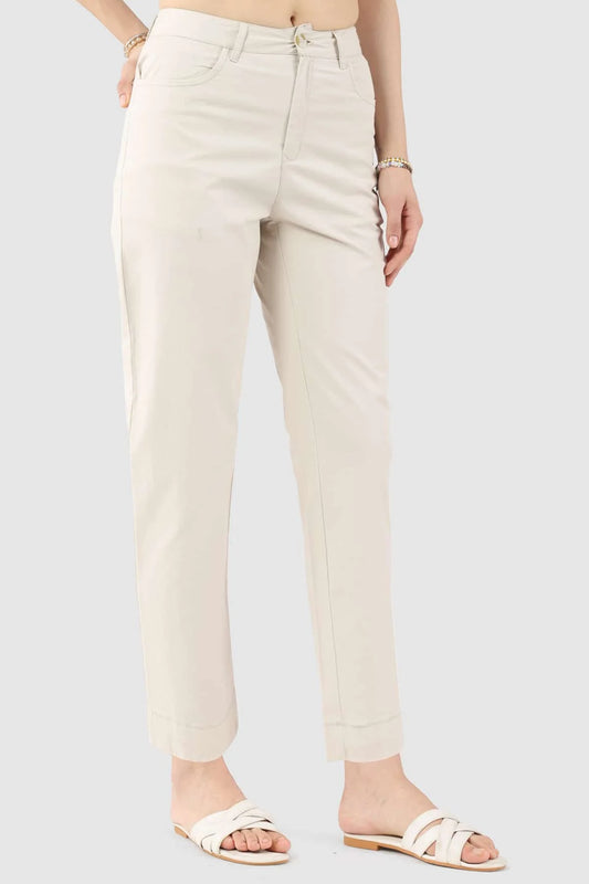 Beige Cotton Twill Lycra Pant