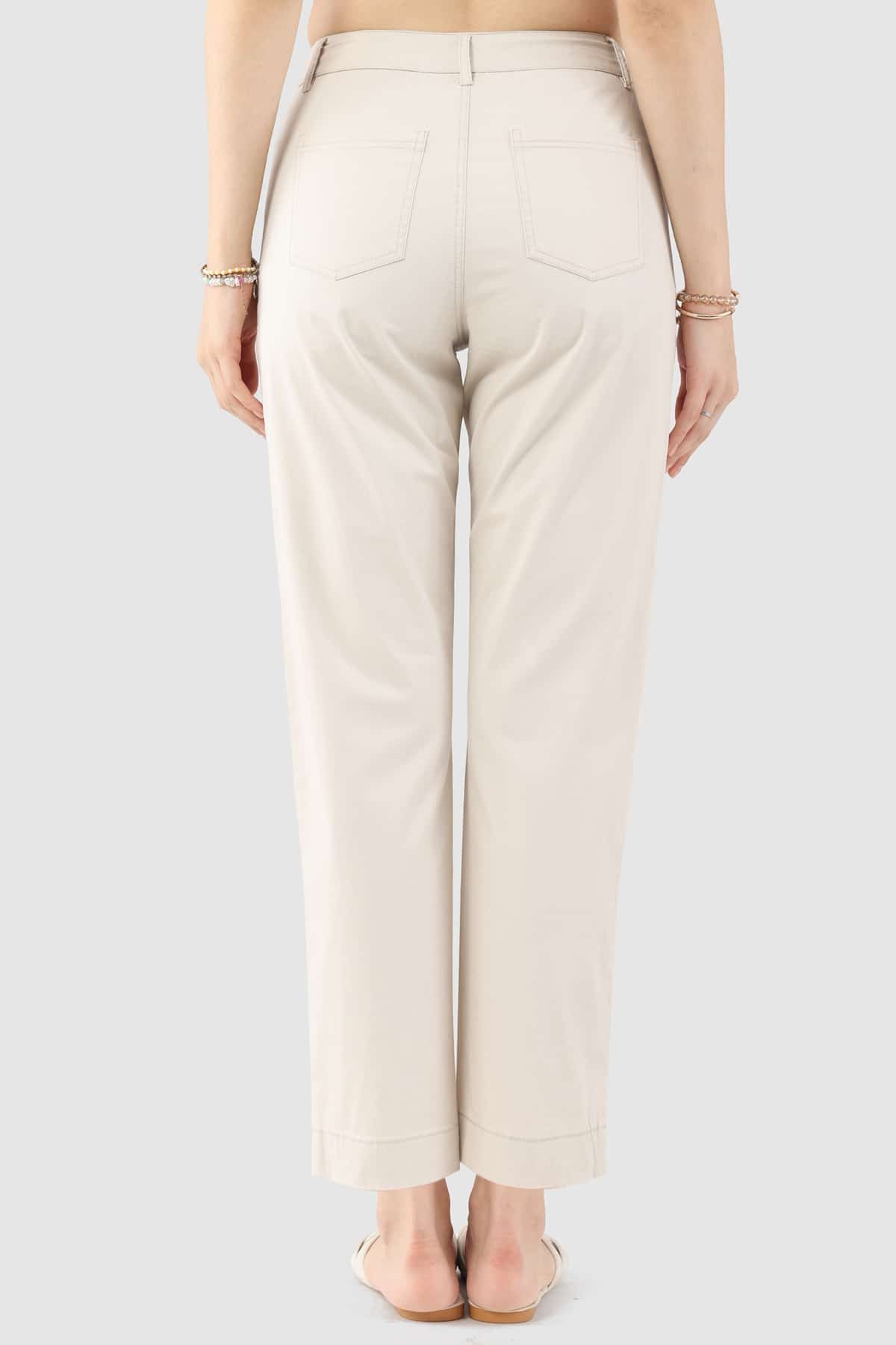 Beige Cotton Twill Lycra Pant