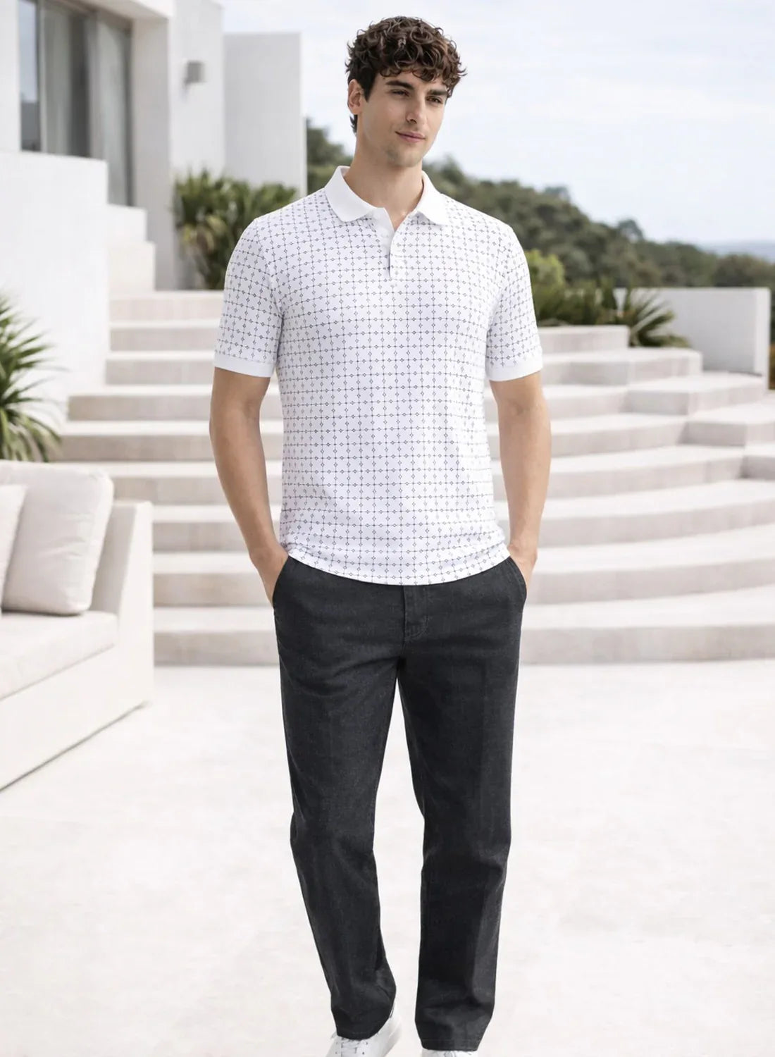 Adro Polo T-Shirt for Men | Allover Printed Polo T Shirt | Cotton Polo Tshirt