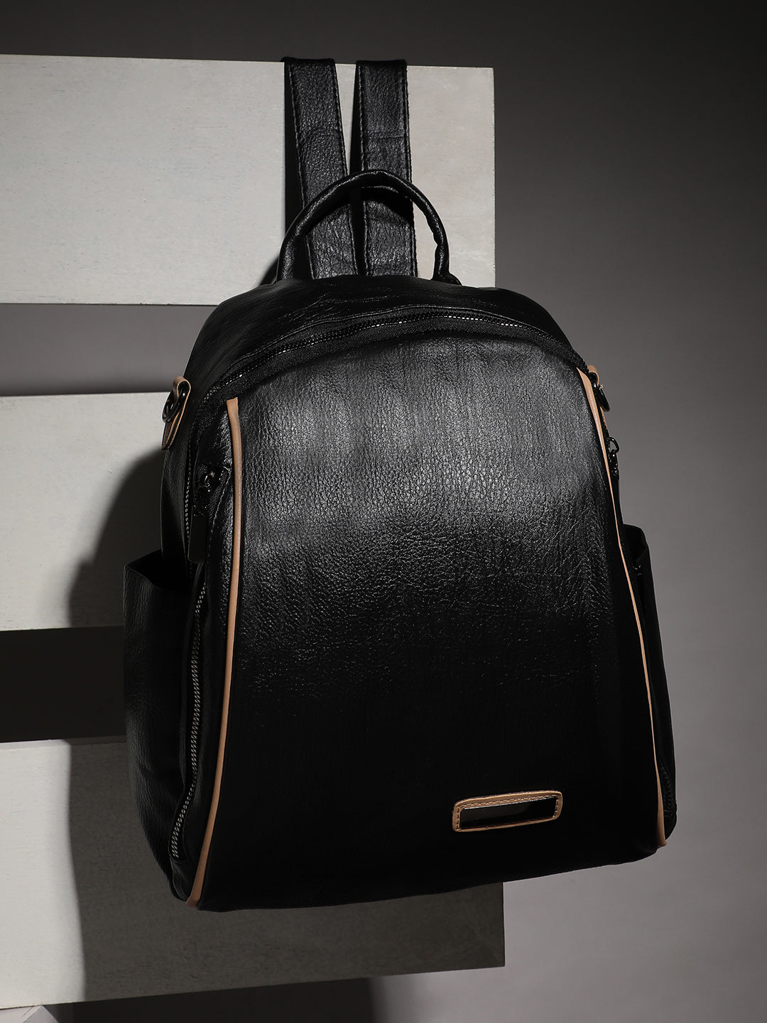 Contrast Piping Backpack - Midnight Black